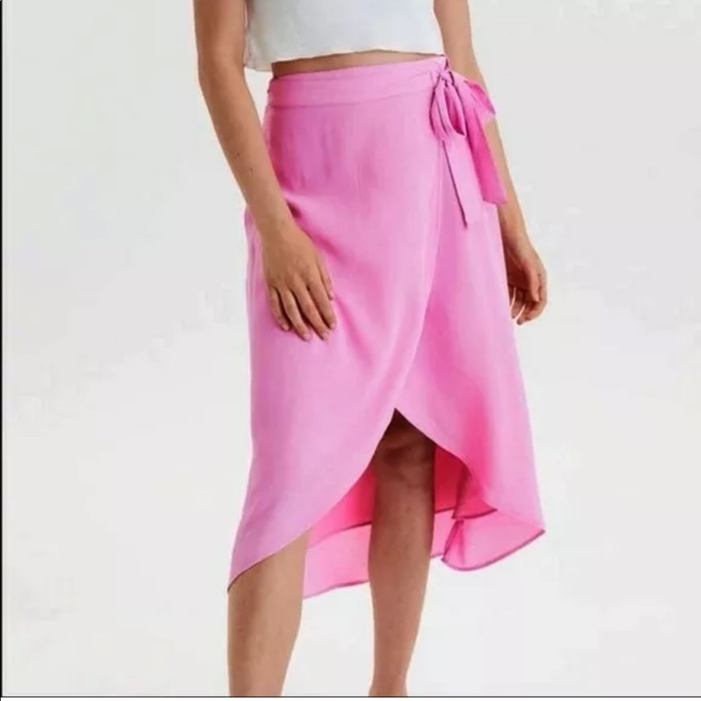 AMERICAN Eagle Outfitters Midi Tie-Up Pink Wrap Skirt 🆕 XL